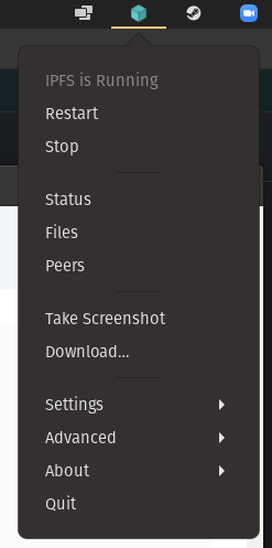 IPFS icon shown in the Ubuntu status bar.
