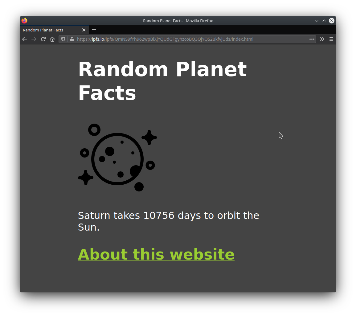 Random space facts open in a Firefox browser window.